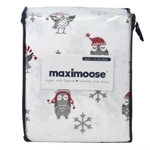 Maximoose FULL Christmas Holiday Festive Owl Snowflakes Cotton Flannel Sheet Set